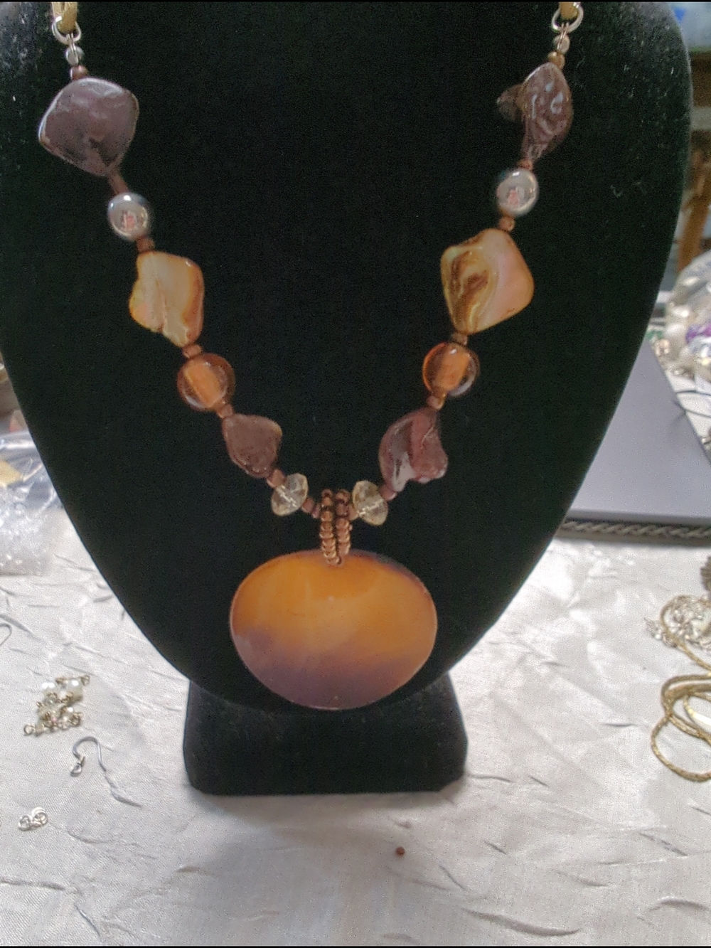 Handcrafted Amber-Orange Statement Pendant Necklace